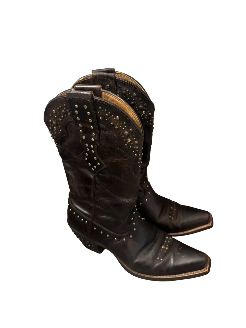 Ariat Dark Brown Studded Western Pointy Cowgirl Bohemian Rustic Heeled Boots 9.5